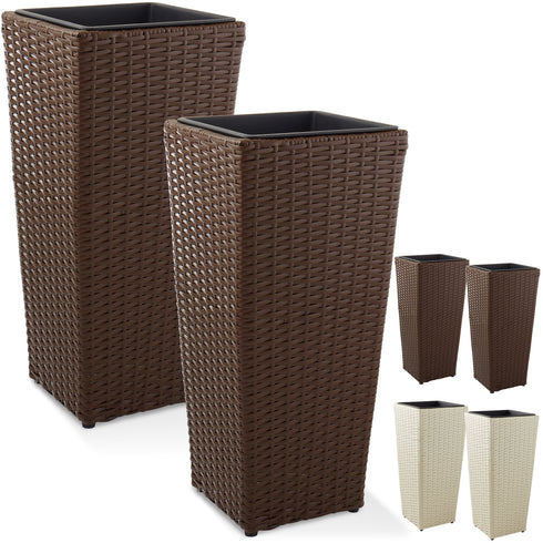Set of 2 Tall Outdoor Planters with Removable Flower Pot Liners